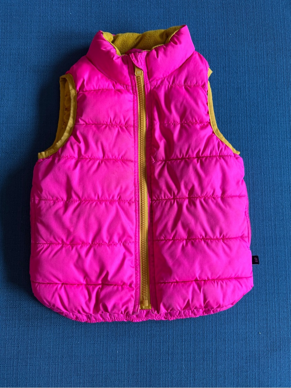 GAP Bright Pink Puffer Vest with Yellow Trim